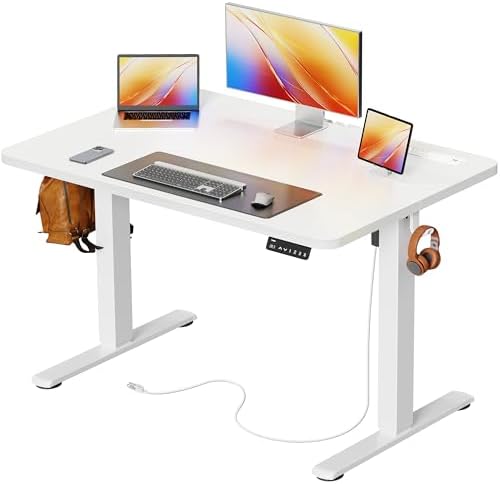 Huuger Electric Standing Desk with Power Outlets and USB C Port  47 X 24 Inch Height Adjustable Desk  Sit Stand Desk for Home Office  Computer & Gaming Desk with 4 Presets  Stable Steel Frame  Black