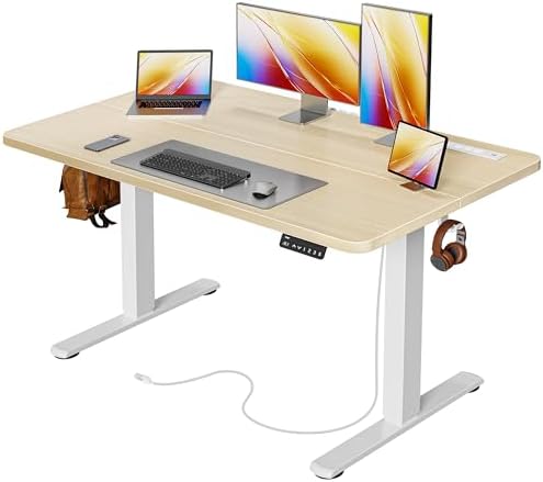 Huuger Electric Standing Desk with Power Outlets and USB C Port  47 X 24 Inch Height Adjustable Desk  Sit Stand Desk for Home Office  Computer & Gaming Desk with 4 Presets  Stable Steel Frame  Black