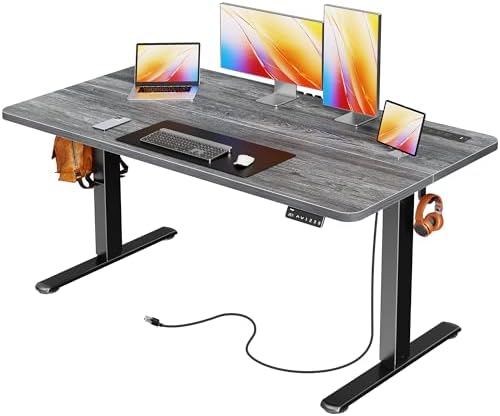 Huuger Electric Standing Desk with Power Outlets and USB C Port  47 X 24 Inch Height Adjustable Desk  Sit Stand Desk for Home Office  Computer & Gaming Desk with 4 Presets  Stable Steel Frame  Black