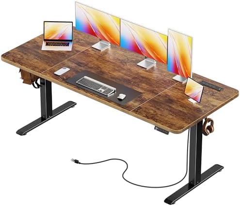 Huuger Electric Standing Desk with Power Outlets and USB C Port  47 X 24 Inch Height Adjustable Desk  Sit Stand Desk for Home Office  Computer & Gaming Desk with 4 Presets  Stable Steel Frame  Black
