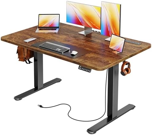 Huuger Electric Standing Desk with Power Outlets and USB C Port  47 X 24 Inch Height Adjustable Desk  Sit Stand Desk for Home Office  Computer & Gaming Desk with 4 Presets  Stable Steel Frame  Black