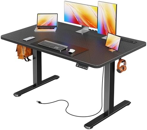 Huuger Electric Standing Desk with Power Outlets and USB C Port  47 X 24 Inch Height Adjustable Desk  Sit Stand Desk for Home Office  Computer & Gaming Desk with 4 Presets  Stable Steel Frame  Black