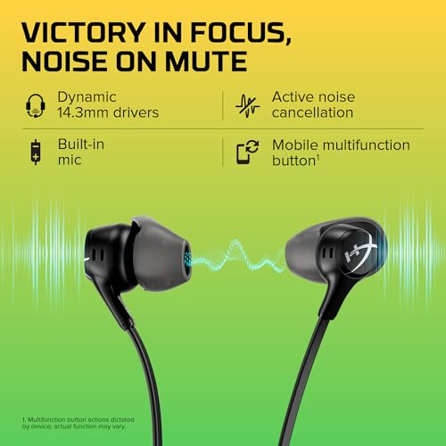 HyperX Cloud Earbuds II   14mm Drivers  Four Eartips  Hard Shell Carrying Case  Low Profile 90  Plug  3 5mm Plug  Built in Microphone  Multi Function Button  PC  Mobile  Nintendo Switch   Black