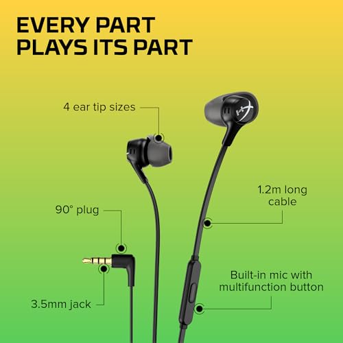 HyperX Cloud Earbuds II   14mm Drivers  Four Eartips  Hard Shell Carrying Case  Low Profile 90  Plug  3 5mm Plug  Built in Microphone  Multi Function Button  PC  Mobile  Nintendo Switch   Black