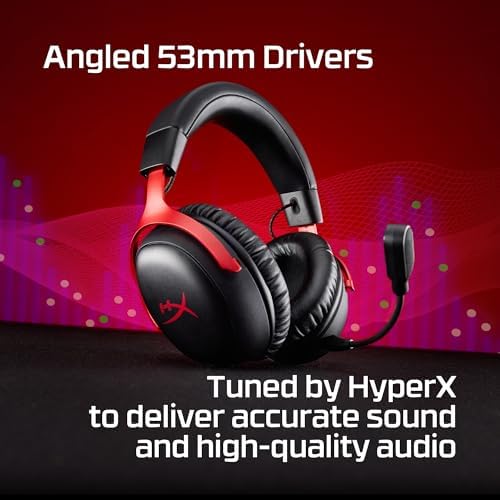 HyperX Cloud III S   Wireless Gaming Headset  2 4GHz  Bluetooth  Battery Life up to 120 Hours 2 4GHz / 200 Hours Bluetooth  53mm Angled Drivers  10mm Detachable Mic  Customizable   Black/Red