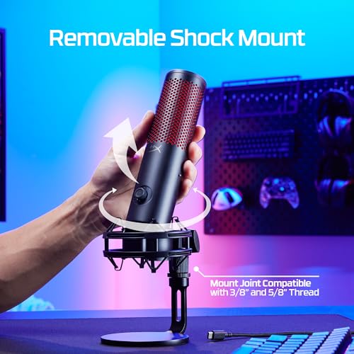 HyperX QuadCast 2   USB Microphone for Gaming  Streaming and Podcasting  with On Board Controls  LED Lighting  Removable Shock Mount  PC  Mac  PS5  PS4  USB C   Black