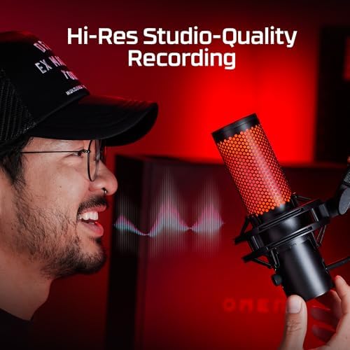 HyperX QuadCast 2   USB Microphone for Gaming  Streaming and Podcasting  with On Board Controls  LED Lighting  Removable Shock Mount  PC  Mac  PS5  PS4  USB C   Black
