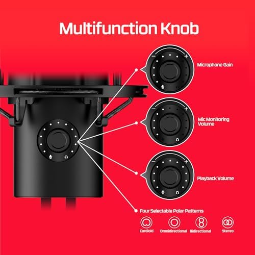 HyperX QuadCast 2   USB Microphone for Gaming  Streaming and Podcasting  with On Board Controls  LED Lighting  Removable Shock Mount  PC  Mac  PS5  PS4  USB C   Black