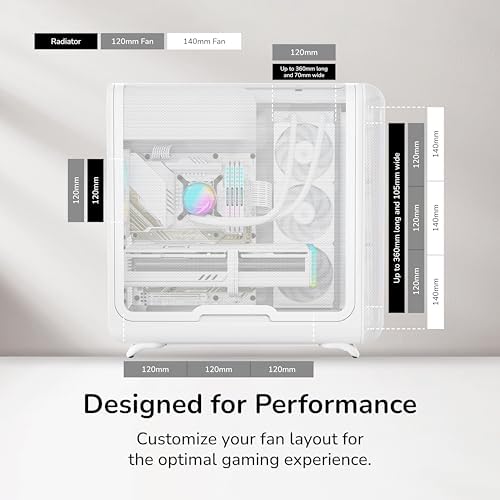 Hyte X50 Air   Modern Performance ATX Mid Tower Gaming PC Case   Optimized High Airflow Chassis   Curved Micro Mesh Side Panel with Sturdy Stamped Steel Front Panel   Snow White