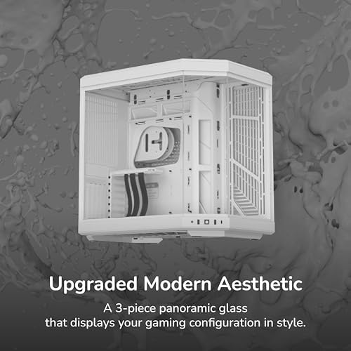 Hyte Y70 Modern Aesthetic Gaming PC Case   Panoramic Glass   High Airflow Design   Cable Management   Dual Chamber ATX Mid Tower Chassis   10 Fan Capacity   Luxury PCIe 4 0 Riser Cable   Snow White