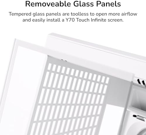 Hyte Y70 Modern Aesthetic Gaming PC Case   Panoramic Glass   High Airflow Design   Cable Management   Dual Chamber ATX Mid Tower Chassis   10 Fan Capacity   Luxury PCIe 4 0 Riser Cable   Snow White