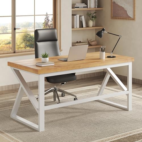 IBF 100  Solid Wood Desk  Minimalist Natural Real Wood Computer Desk  Rustic Desk for Home Office Writing Study  Industrial Wooden PC Gaming Workstation Table  Natrual Oak 47 inch