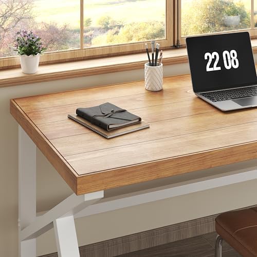 IBF 100  Solid Wood Desk  Minimalist Natural Real Wood Computer Desk  Rustic Desk for Home Office Writing Study  Industrial Wooden PC Gaming Workstation Table  Natrual Oak 47 inch
