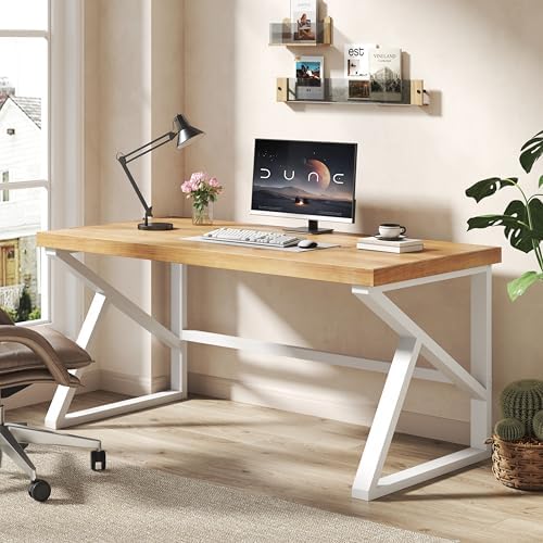 IBF 100  Solid Wood Desk  Minimalist Natural Real Wood Computer Desk  Rustic Desk for Home Office Writing Study  Industrial Wooden PC Gaming Workstation Table  Natrual Oak 47 inch