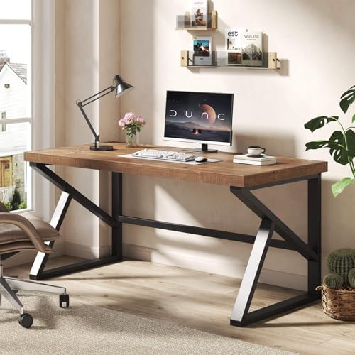 IBF 100  Solid Wood Desk  Minimalist Natural Real Wood Computer Desk  Rustic Desk for Home Office Writing Study  Industrial Wooden PC Gaming Workstation Table  Natrual Oak 47 inch