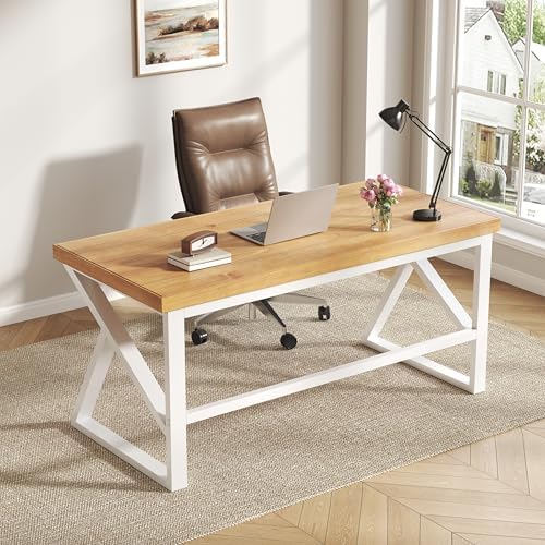 IBF 100  Solid Wood Desk  Minimalist Natural Real Wood Computer Desk  Rustic Desk for Home Office Writing Study  Industrial Wooden PC Gaming Workstation Table  Natrual Oak 47 inch