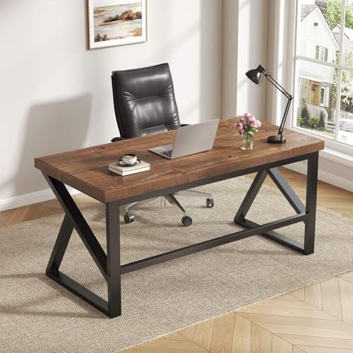 IBF 100  Solid Wood Desk  Minimalist Natural Real Wood Computer Desk  Rustic Desk for Home Office Writing Study  Industrial Wooden PC Gaming Workstation Table  Natrual Oak 47 inch