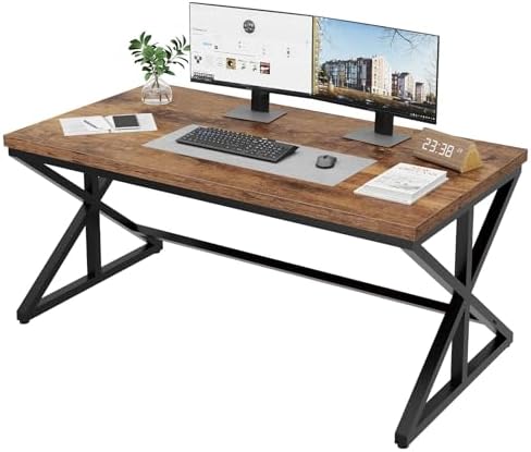IBF Modern White Computer Desk  Industrial Long Home Office Desk for Student  Large Metal Wood Writing Study Work Desks  Farmhouse Executive Gaming Computer Table for Bedroom Living Room  White  60 In