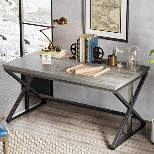 IBF Modern White Computer Desk  Industrial Long Home Office Desk for Student  Large Metal Wood Writing Study Work Desks  Farmhouse Executive Gaming Computer Table for Bedroom Living Room  White  60 In