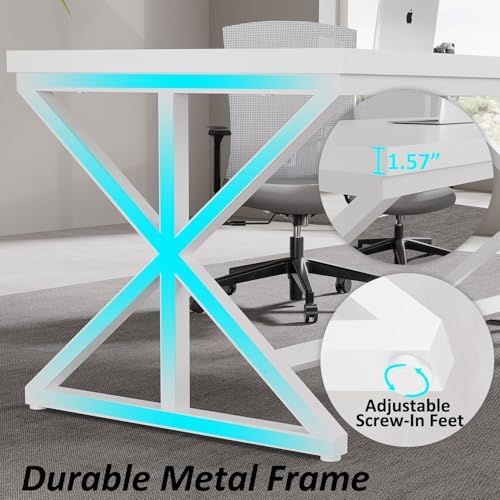 IBF Modern White Computer Desk  Industrial Long Home Office Desk for Student  Large Metal Wood Writing Study Work Desks  Farmhouse Executive Gaming Computer Table for Bedroom Living Room  White  60 In