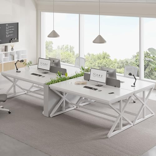 IBF Modern White Computer Desk  Industrial Long Home Office Desk for Student  Large Metal Wood Writing Study Work Desks  Farmhouse Executive Gaming Computer Table for Bedroom Living Room  White  60 In