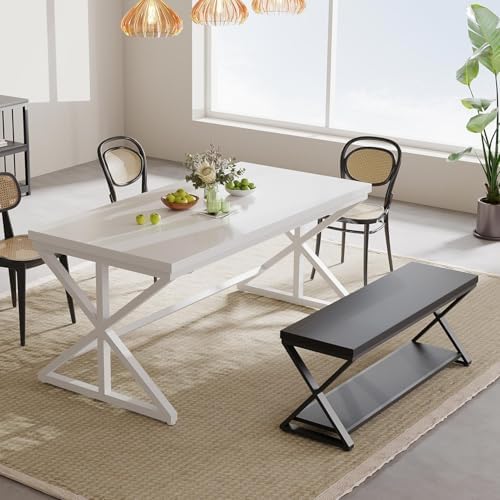 IBF Modern White Computer Desk  Industrial Long Home Office Desk for Student  Large Metal Wood Writing Study Work Desks  Farmhouse Executive Gaming Computer Table for Bedroom Living Room  White  60 In