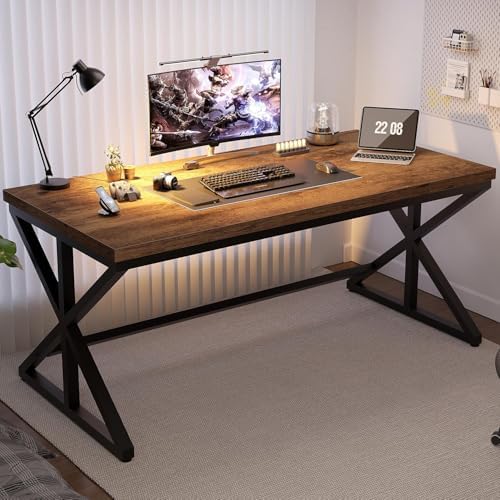 IBF Modern White Computer Desk  Industrial Long Home Office Desk for Student  Large Metal Wood Writing Study Work Desks  Farmhouse Executive Gaming Computer Table for Bedroom Living Room  White  60 In