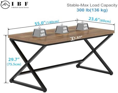 IBF Rustic Computer Desk  Modern Metal Home Office Desk  Farmhouse Work Study Writing Desk in Bedroom  Minimalist Wood Laptop Executive Workstation Computer PC Gaming Table  Rustic Oak  55 in