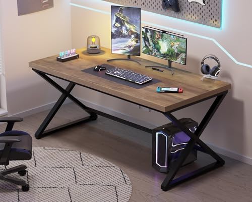 IBF Rustic Computer Desk  Modern Metal Home Office Desk  Farmhouse Work Study Writing Desk in Bedroom  Minimalist Wood Laptop Executive Workstation Computer PC Gaming Table  Rustic Oak  55 in