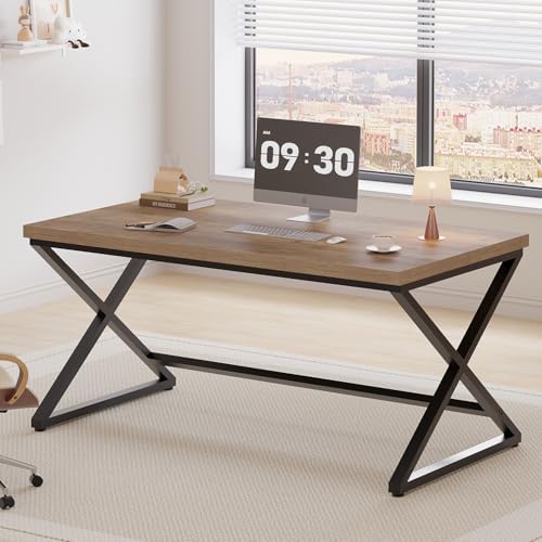 IBF Rustic Computer Desk  Modern Metal Home Office Desk  Farmhouse Work Study Writing Desk in Bedroom  Minimalist Wood Laptop Executive Workstation Computer PC Gaming Table  Rustic Oak  55 in
