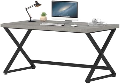 IBF Rustic Computer Desk  Modern Metal Home Office Desk  Farmhouse Work Study Writing Desk in Bedroom  Minimalist Wood Laptop Executive Workstation Computer PC Gaming Table  Rustic Oak  55 in