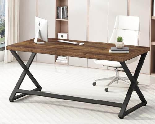 IBF Rustic Computer Desk  Modern Metal Home Office Desk  Farmhouse Work Study Writing Desk in Bedroom  Minimalist Wood Laptop Executive Workstation Computer PC Gaming Table  Rustic Oak  55 in