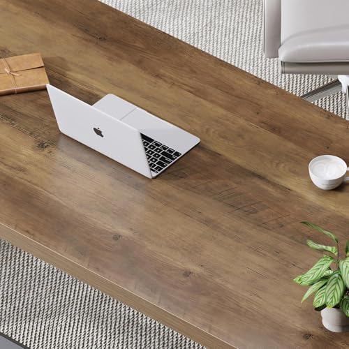IBF Rustic Computer Desk  Modern Metal Home Office Desk  Farmhouse Work Study Writing Desk in Bedroom  Minimalist Wood Laptop Executive Workstation Computer PC Gaming Table  Rustic Oak  55 in
