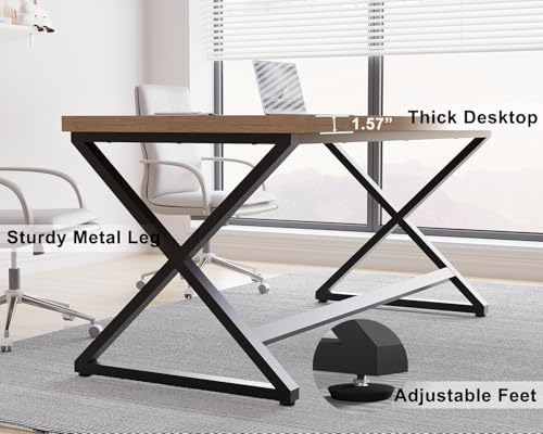 IBF Rustic Computer Desk  Modern Metal Home Office Desk  Farmhouse Work Study Writing Desk in Bedroom  Minimalist Wood Laptop Executive Workstation Computer PC Gaming Table  Rustic Oak  55 in