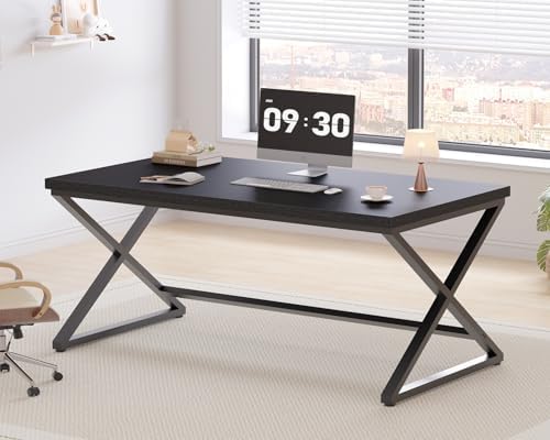 IBF Rustic Computer Desk  Modern Metal Home Office Desk  Farmhouse Work Study Writing Desk in Bedroom  Minimalist Wood Laptop Executive Workstation Computer PC Gaming Table  Rustic Oak  55 in