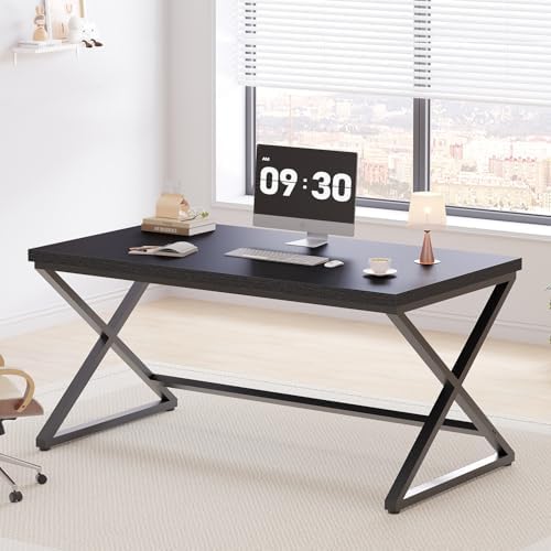 IBF Rustic Computer Desk  Modern Metal Home Office Desk  Farmhouse Work Study Writing Desk in Bedroom  Minimalist Wood Laptop Executive Workstation Computer PC Gaming Table  Rustic Oak  55 in
