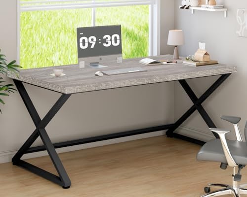 IBF Rustic Computer Desk  Modern Metal Home Office Desk  Farmhouse Work Study Writing Desk in Bedroom  Minimalist Wood Laptop Executive Workstation Computer PC Gaming Table  Rustic Oak  55 in