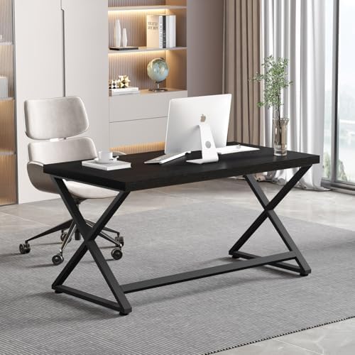 IBF Rustic Computer Desk  Modern Metal Home Office Desk  Farmhouse Work Study Writing Desk in Bedroom  Minimalist Wood Laptop Executive Workstation Computer PC Gaming Table  Rustic Oak  55 in