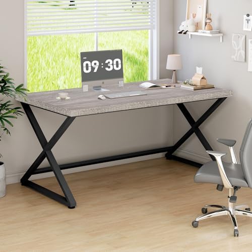 IBF Rustic Computer Desk  Modern Metal Home Office Desk  Farmhouse Work Study Writing Desk in Bedroom  Minimalist Wood Laptop Executive Workstation Computer PC Gaming Table  Rustic Oak  55 in