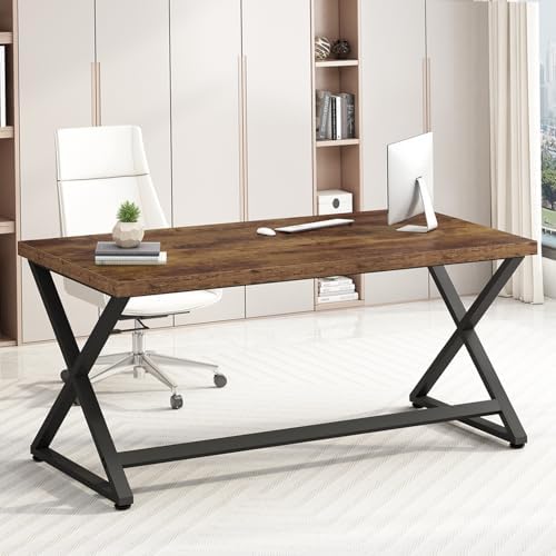 IBF Rustic Computer Desk  Modern Metal Home Office Desk  Farmhouse Work Study Writing Desk in Bedroom  Minimalist Wood Laptop Executive Workstation Computer PC Gaming Table  Rustic Oak  55 in