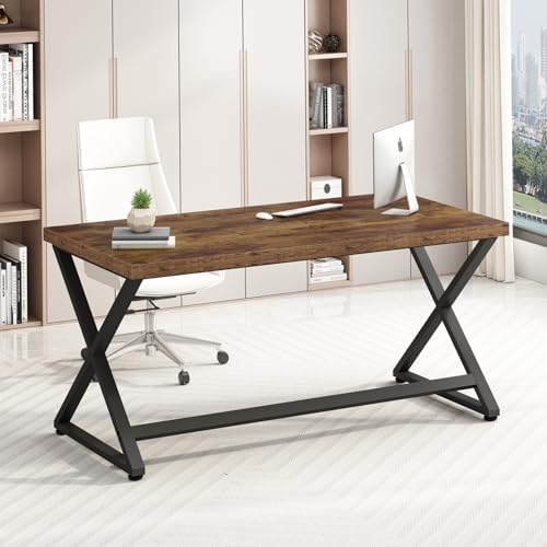 IBF Rustic Computer Desk  Modern Metal Home Office Desk  Farmhouse Work Study Writing Desk in Bedroom  Minimalist Wood Laptop Executive Workstation Computer PC Gaming Table  Rustic Oak  55 in