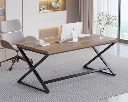 IBF Rustic Computer Desk  Modern Metal Home Office Desk  Farmhouse Work Study Writing Desk in Bedroom  Minimalist Wood Laptop Executive Workstation Computer PC Gaming Table  Rustic Oak  55 in