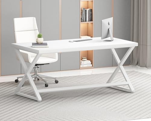 IBF Rustic Computer Desk  Modern Metal Home Office Desk  Farmhouse Work Study Writing Desk in Bedroom  Minimalist Wood Laptop Executive Workstation Computer PC Gaming Table  Rustic Oak  55 in