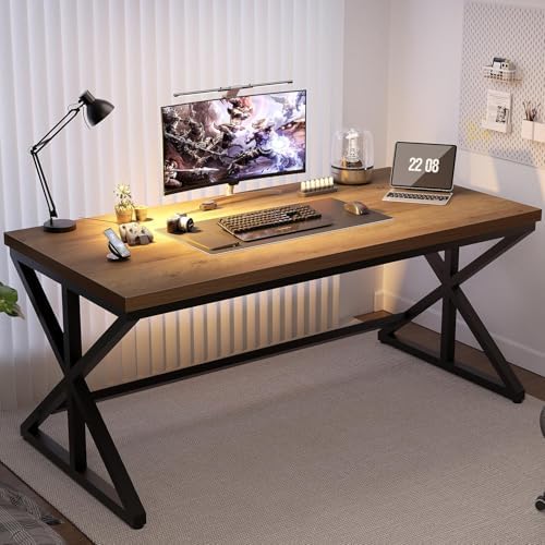 IBF Rustic Office Desk Table  Industrial Long Wood Computer Desk for Home Office  Modern Large Wide Simple Pc Gaming Workstation Executive Writing Desks Big Table for Work Study  Rustic Oak  60 Inch