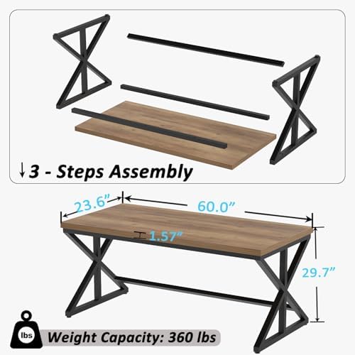 IBF Rustic Office Desk Table  Industrial Long Wood Computer Desk for Home Office  Modern Large Wide Simple Pc Gaming Workstation Executive Writing Desks Big Table for Work Study  Rustic Oak  60 Inch