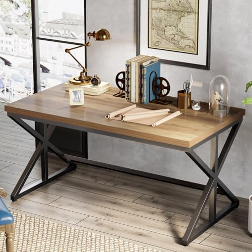IBF Rustic Office Desk Table  Industrial Long Wood Computer Desk for Home Office  Modern Large Wide Simple Pc Gaming Workstation Executive Writing Desks Big Table for Work Study  Rustic Oak  60 Inch