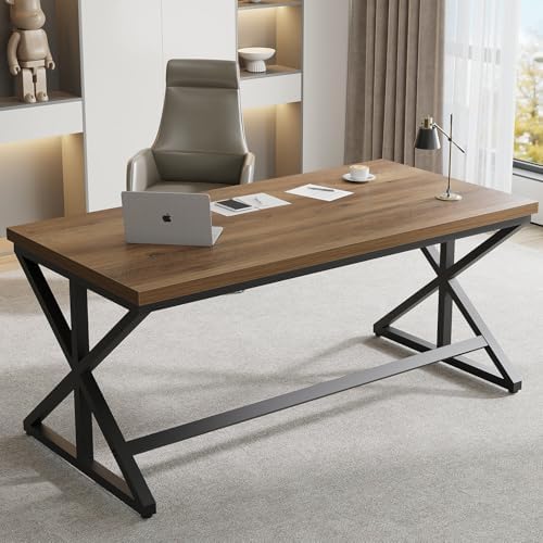 IBF Rustic Office Desk Table  Industrial Long Wood Computer Desk for Home Office  Modern Large Wide Simple Pc Gaming Workstation Executive Writing Desks Big Table for Work Study  Rustic Oak  60 Inch