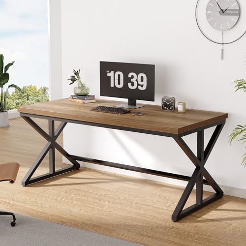 IBF Rustic Office Desk Table  Industrial Long Wood Computer Desk for Home Office  Modern Large Wide Simple Pc Gaming Workstation Executive Writing Desks Big Table for Work Study  Rustic Oak  60 Inch