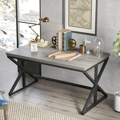 IBF Rustic Office Desk Table  Industrial Long Wood Computer Desk for Home Office  Modern Large Wide Simple Pc Gaming Workstation Executive Writing Desks Big Table for Work Study  Rustic Oak  60 Inch
