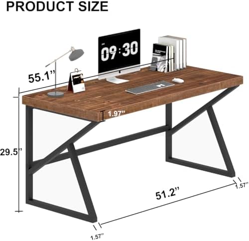 IBF Solid Real Wood Desk  Minimalist 47  Natural Wood Computer Desk  Rustic Desk for Home Office Writing Study  Vintage Industrial Wooden PC Gaming Workstation Computer Table  Brown  47 Inch